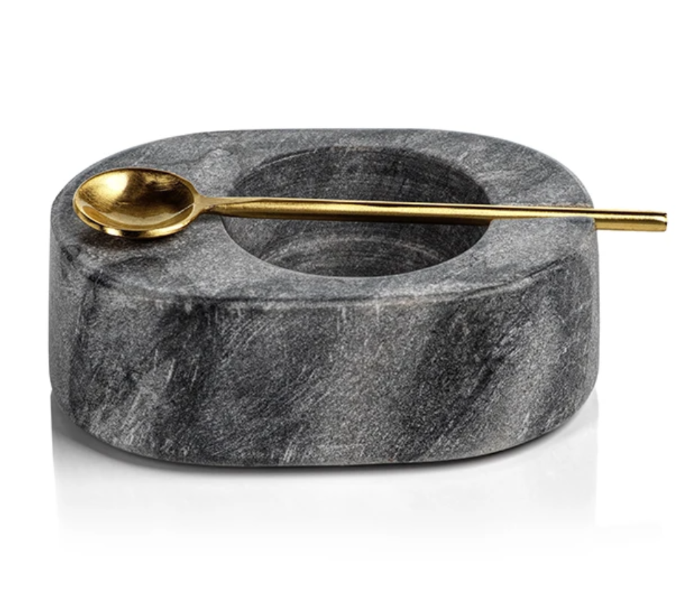 Tuscan Salt and Pepper Bowl with Gold Spoon (Set)