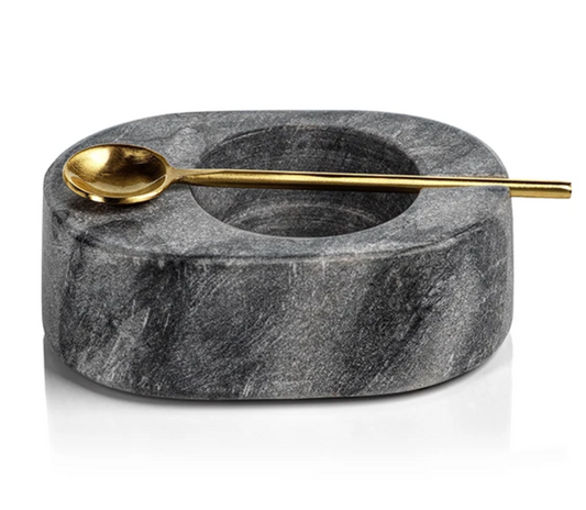 Tuscan Salt and Pepper Bowl with Gold Spoon (Set)