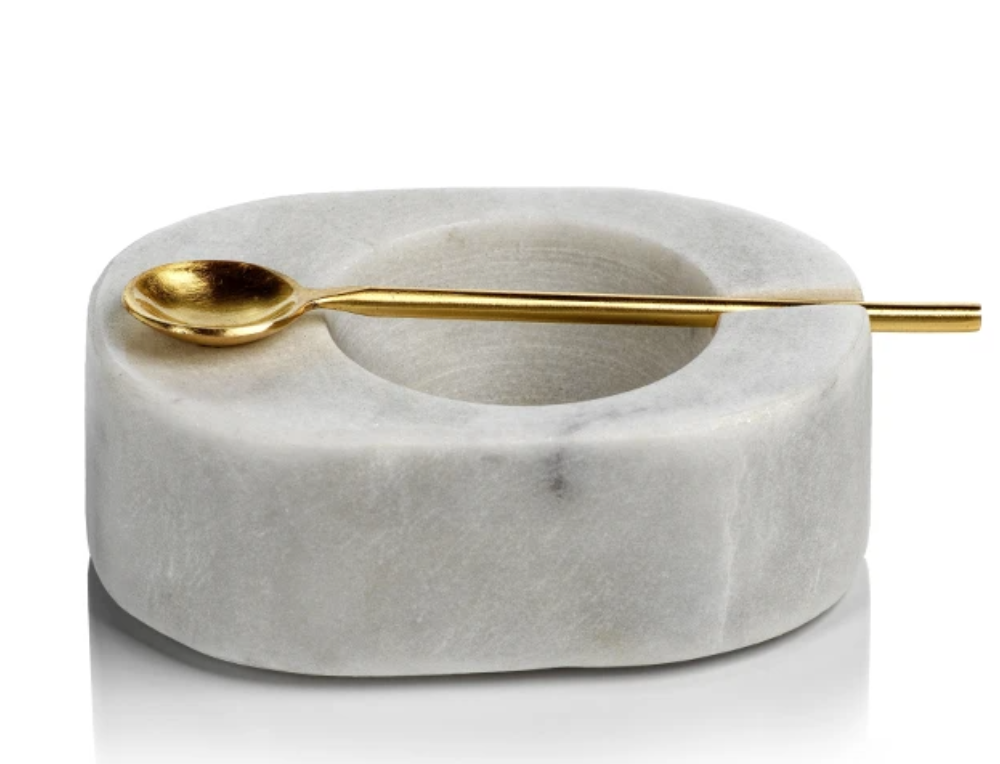 Tuscan Salt and Pepper Bowl with Gold Spoon (Set)